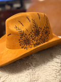 Caramel Hand-Burned Daisy & Lavender Vegan Suede Cowboy Hat