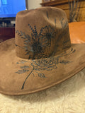 Hand-Painted Floral Suede Cowboy Hat