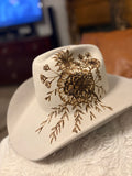 Pyrography Botanical Silver Belly Wool Felt Cowboy Hat