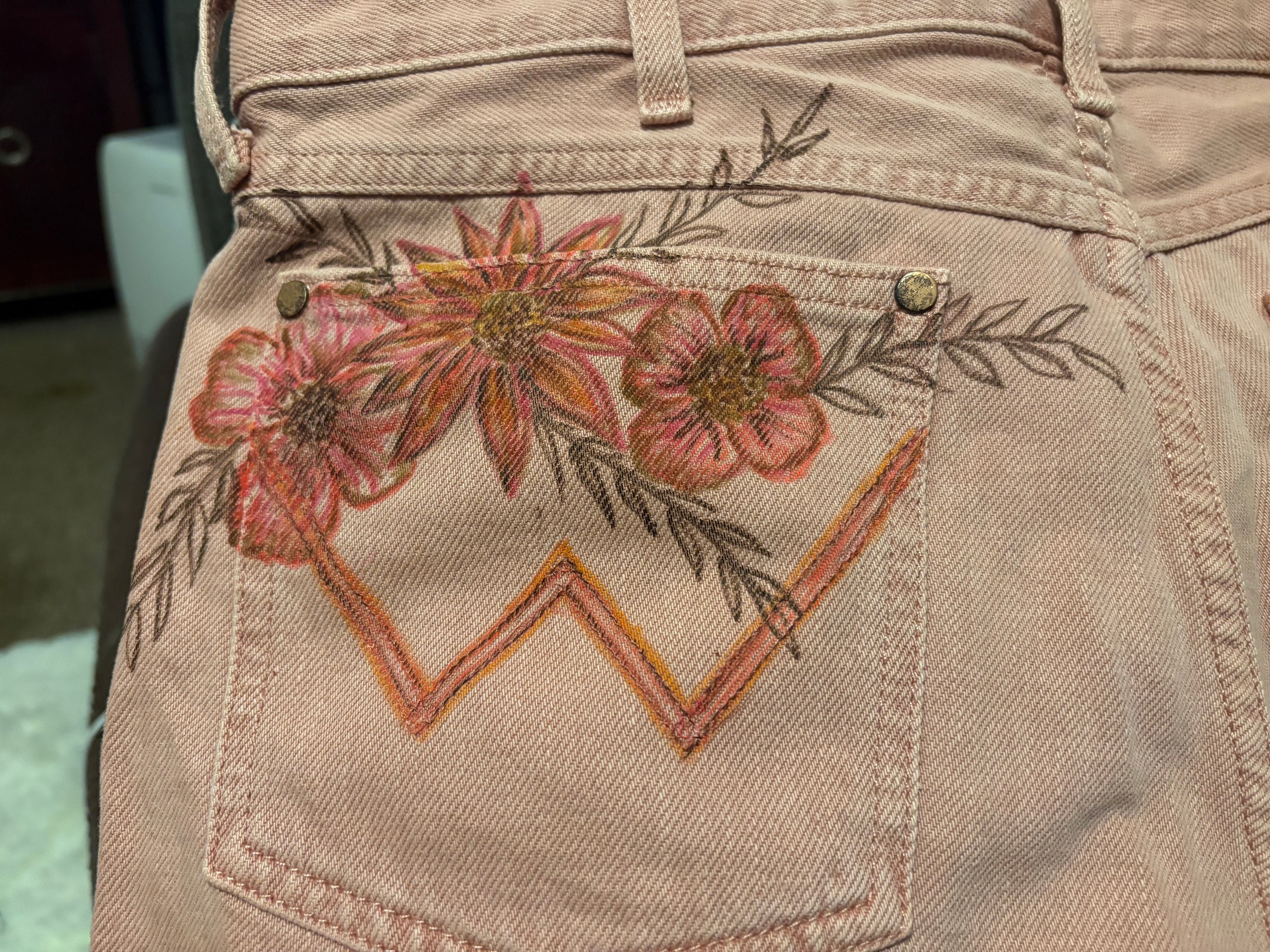 Wrangler Dusty Rose Floral Painted Denim Shorts