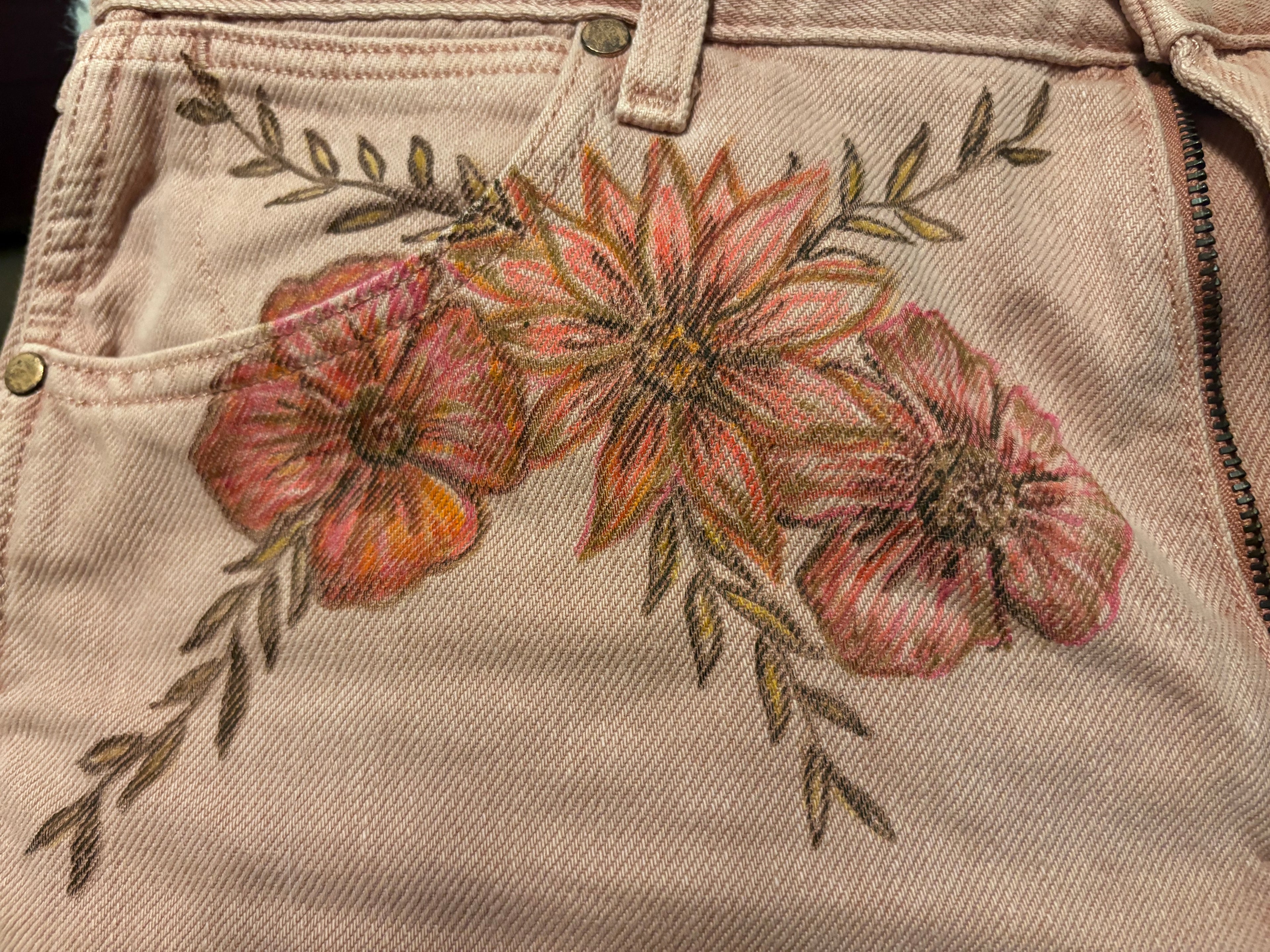 Wrangler Dusty Rose Floral Painted Denim Shorts